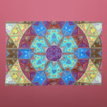 Mosaic Mandala Blue Pink and Yellow Tea Towel<br><div class="desc">This mosaic kaleidoscope design features brilliant pink,  blue,  and yellow tiles. A vivid geometric design inspired by fractals,  mandalas,  and stained glass mosaics. Get this beautiful trippy design now for your favourite friend who loves bright colours!</div>
