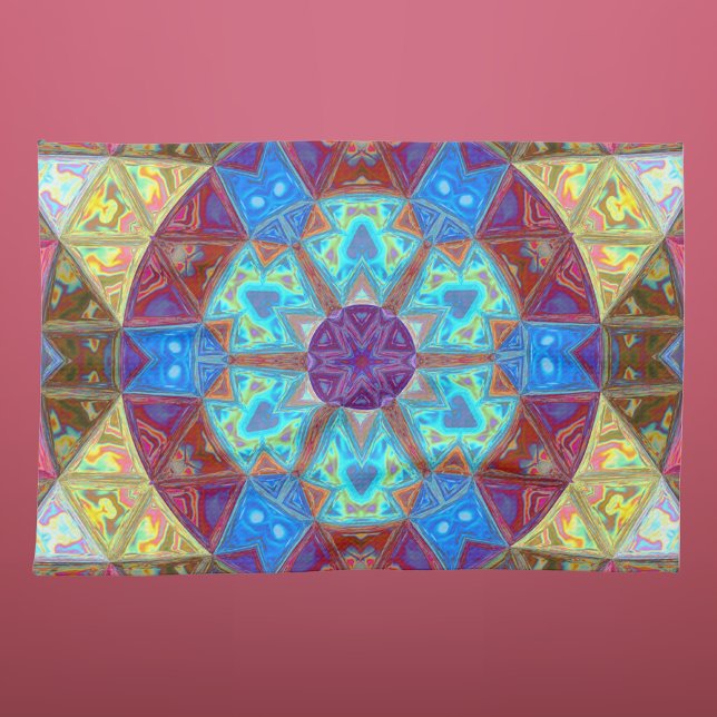 Mosaic Mandala Blue Pink and Yellow Tea Towel (Creator Uploaded)