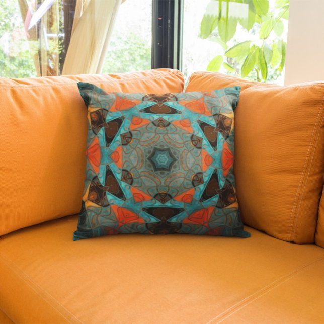 Mosaic Mandala Flower Blue and Orange Cushion (Creator Uploaded)