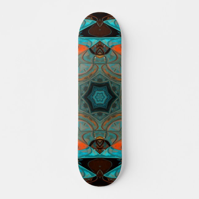 Mosaic Mandala Flower Blue and Orange Skateboard (Front)