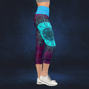 Mosaic Mandala Flower Blue and Purple Capri Leggings