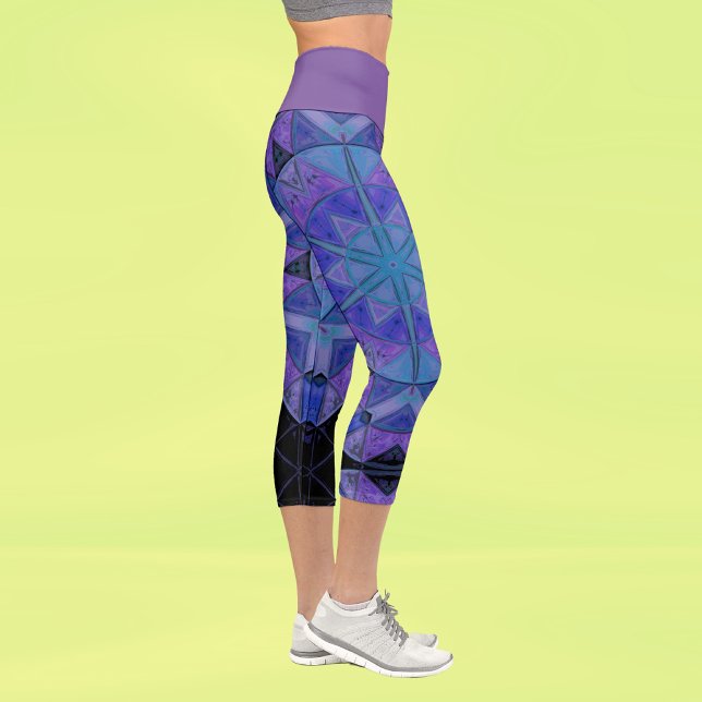Mosaic Mandala Flower Blue and Purple Capri Leggings (Creator Uploaded)