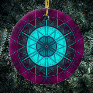Mosaic Mandala Flower Blue and Purple Ceramic Tree Decoration