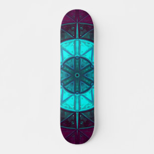 Mosaic Mandala Flower Blue and Purple Skateboard