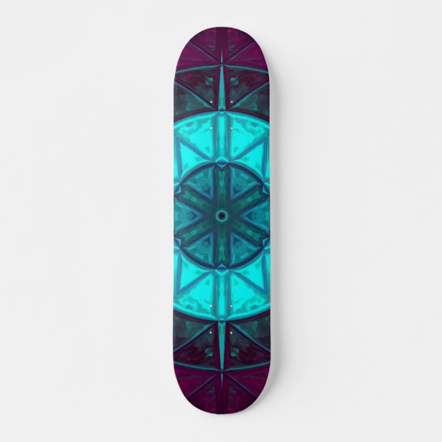 Mosaic Mandala Flower Blue and Purple Skateboard (Front)