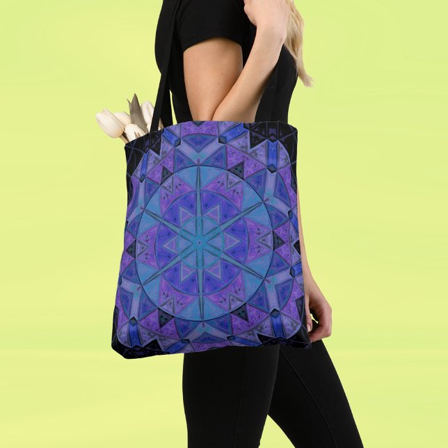 Mosaic Mandala Flower Blue and Purple Tote Bag (Creator Uploaded)