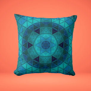 Mosaic Mandala Flower Blue Cushion