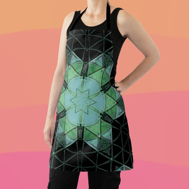 Mosaic Mandala Flower Blue Green and Black Apron (Creator Uploaded)