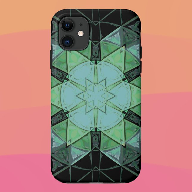 Mosaic Mandala Flower Blue Green and Black Case-Mate iPhone Case (Creator Uploaded)