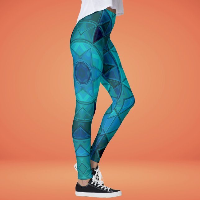 Mosaic Mandala Flower Blue Leggings (Creator Uploaded)