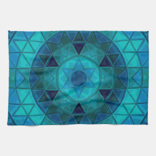 Mosaic Mandala Flower Blue Tea Towel