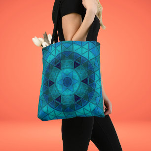 Mosaic Mandala Flower Blue Tote Bag