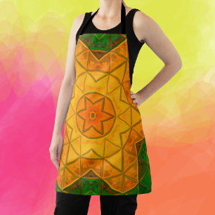 Mosaic Mandala Flower Green and Yellow Apron