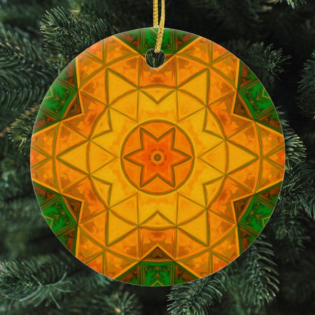 Mosaic Mandala Flower Green and Yellow Ceramic Tree Decoration (Creator Uploaded)
