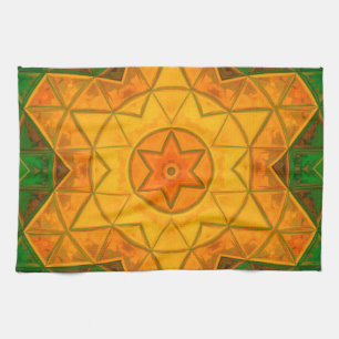 Mosaic Mandala Flower Green and Yellow Tea Towel