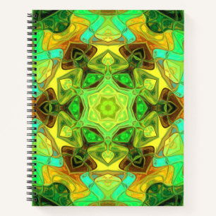 Mosaic Mandala Flower Green Blue and Yellow Notebook