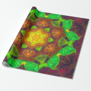Mosaic Mandala Flower Green Yellow and Purple Wrapping Paper