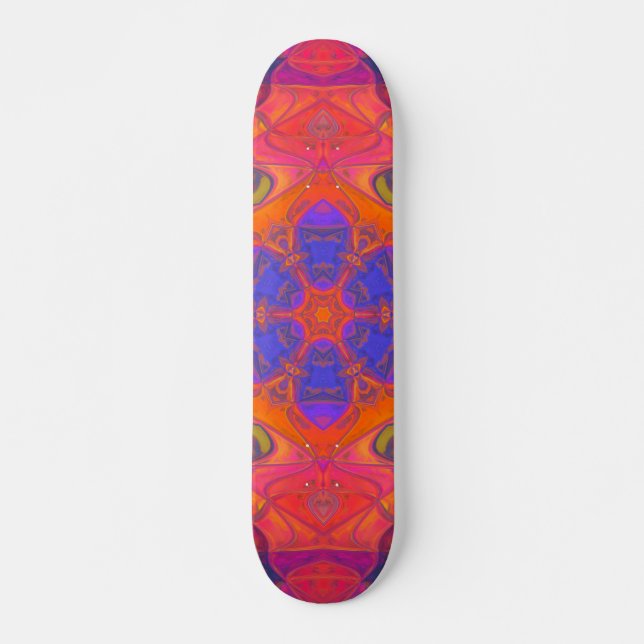 Mosaic Mandala Flower Orange Purple and Pink Skateboard (Front)