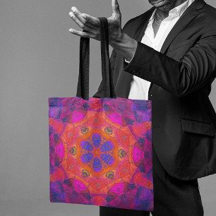 Mosaic Mandala Flower Orange Purple and Pink Tote Bag
