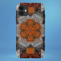Mosaic Mandala Flower Orange White and Black