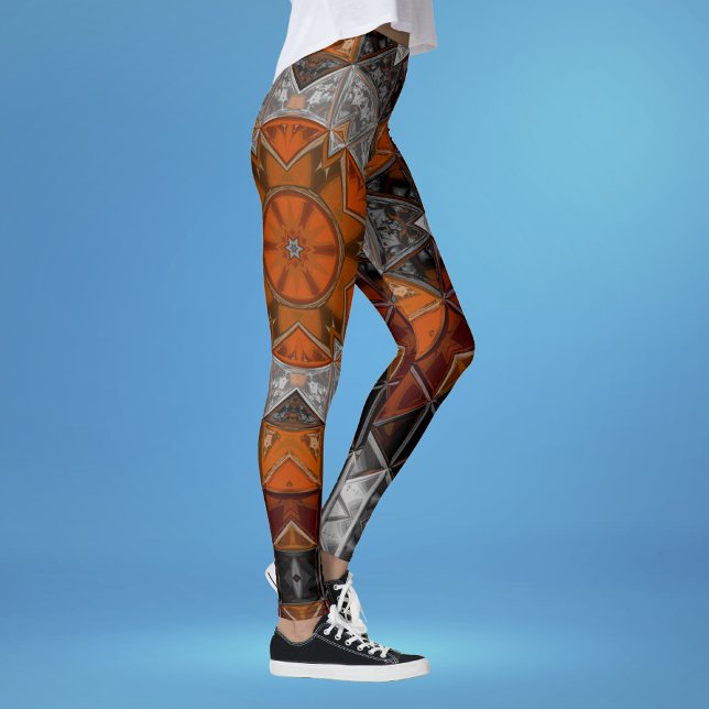 Mosaic Mandala Flower Orange White and Black Leggings (Creator Uploaded)