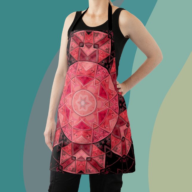 Mosaic Mandala Flower Pink and Black Apron (Creator Uploaded)