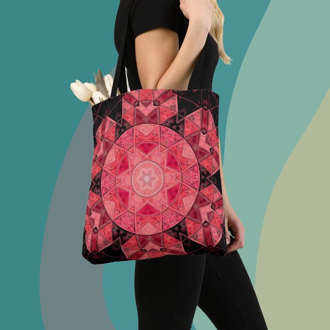 Mosaic Mandala Flower Pink and Black Tote Bag (Creator Uploaded)