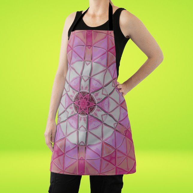 Mosaic Mandala Flower Pink and White Apron (Creator Uploaded)