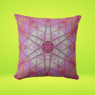 Mosaic Mandala Flower Pink and White Cushion