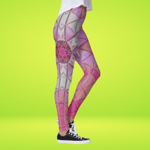 Mosaic Mandala Flower Pink and White Leggings