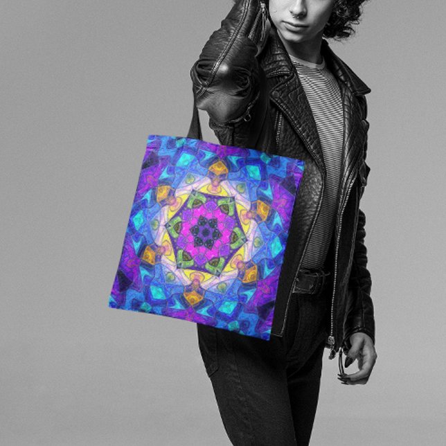 Mosaic Mandala Flower Pink Blue and Yellow Tote Bag (Creator Uploaded)