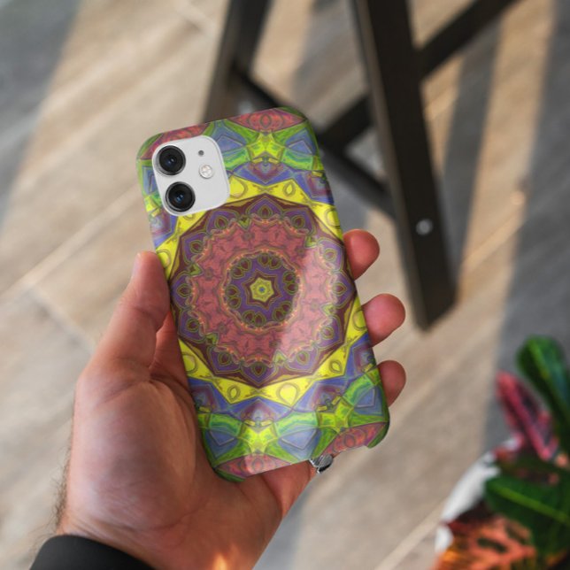 Mosaic Mandala Flower Pink Yellow and Green  Case-Mate iPhone Case (Creator Uploaded)