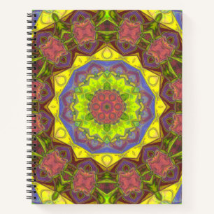Mosaic Mandala Flower Pink Yellow and Green Notebook
