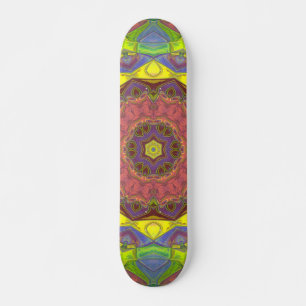 Mosaic Mandala Flower Pink Yellow and Green Skateboard