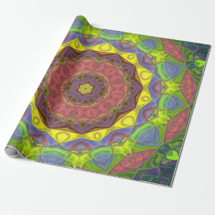 Mosaic Mandala Flower Pink Yellow and Green Wrapping Paper