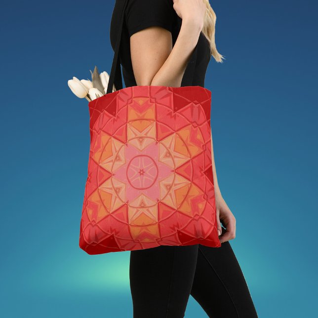 Mosaic Mandala Flower Red and Orange Tote Bag (Creator Uploaded)