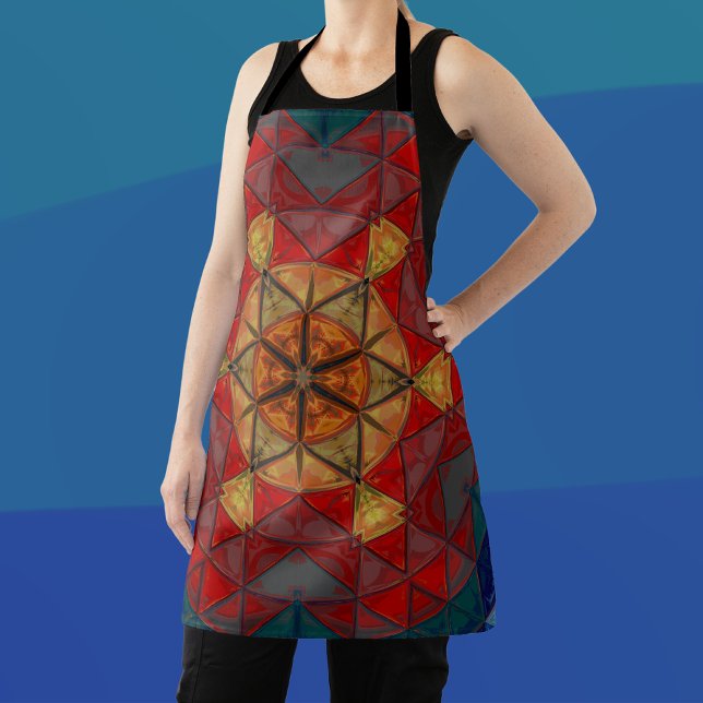 Mosaic Mandala Flower Red Blue and Yellow Apron (Creator Uploaded)