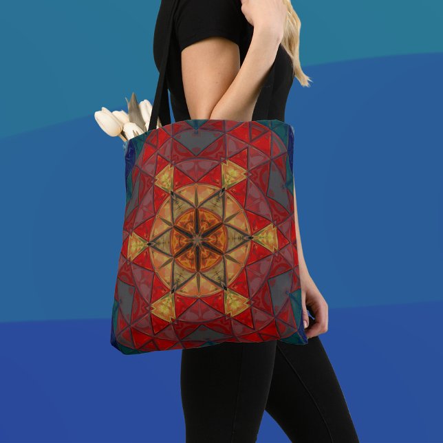 Mosaic Mandala Flower Red Blue and Yellow Tote Bag (Creator Uploaded)