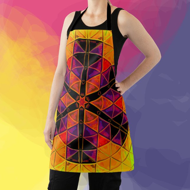 Mosaic Mandala Flower Red Purple and Orange Apron (Creator Uploaded)