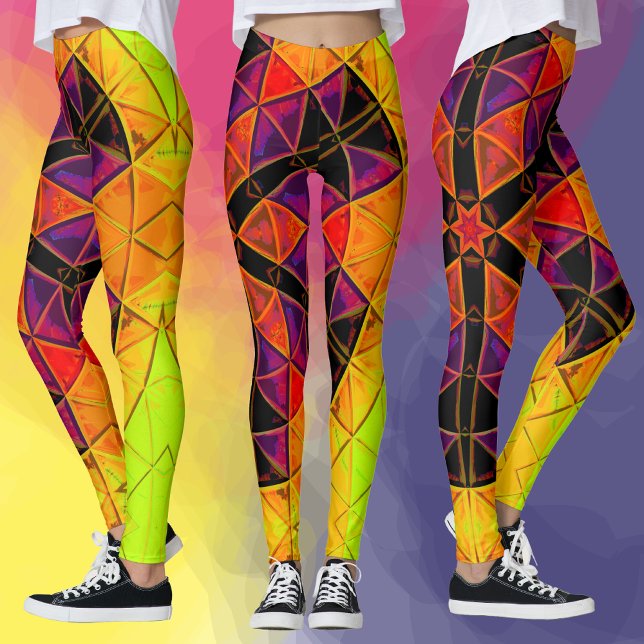 Mosaic Mandala Flower Red Purple and Orange Leggings (Creator Uploaded)