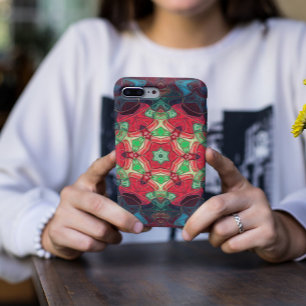 Mosaic Mandala Flower Red Teal and Blue Case-Mate iPhone Case