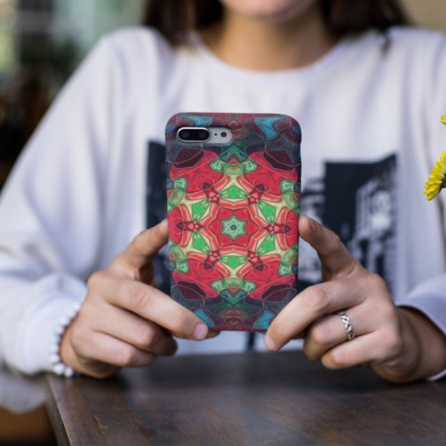 Mosaic Mandala Flower Red Teal and Blue Case-Mate iPhone Case (Creator Uploaded)