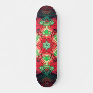 Mosaic Mandala Flower Red Teal and Blue Skateboard