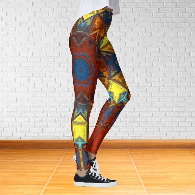 Mosaic Mandala Flower Red Yellow and Blue Leggings (Creator Uploaded)