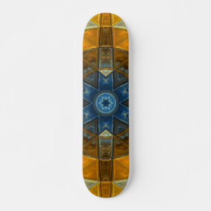 Mosaic Mandala Flower Yellow and Blue Skateboard