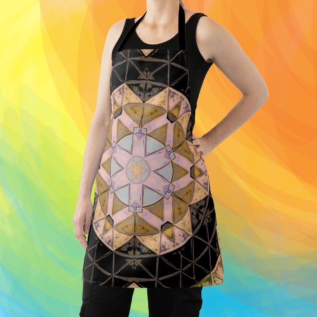Mosaic Mandala Flower Yellow Blue and Black Apron (Creator Uploaded)
