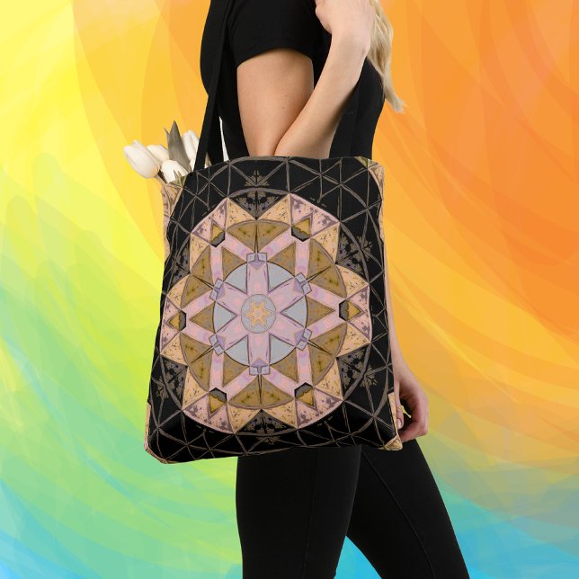 Mosaic Mandala Flower Yellow Blue and Black Tote Bag (Creator Uploaded)