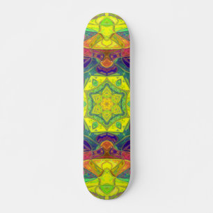 Mosaic Mandala Flower Yellow Blue and Green Skateboard