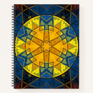 Mosaic Mandala Flower Yellow Blue and Red Notebook