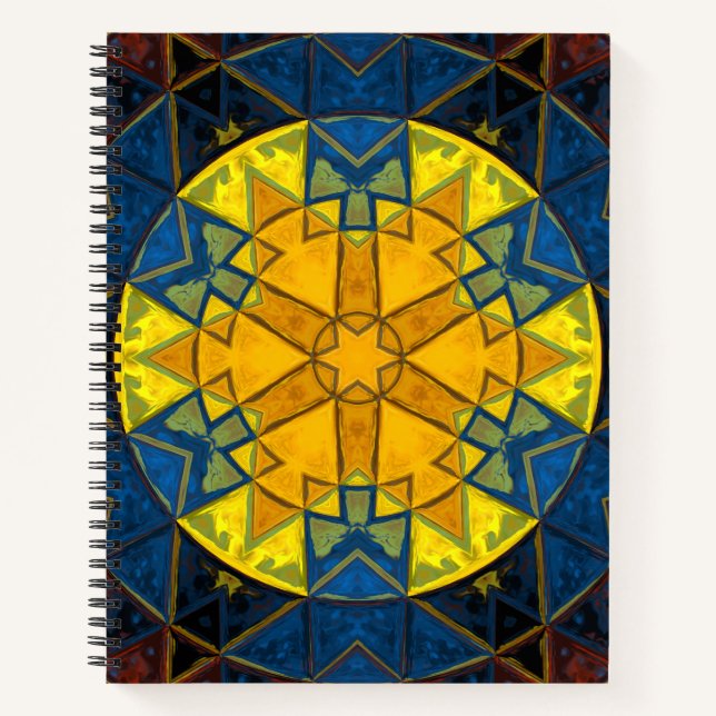 Mosaic Mandala Flower Yellow Blue and Red Notebook (Front)